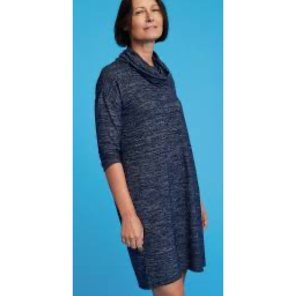 GAP Softspun Cowl Neck Blue heather Marled Dress sweater cottage core mini large - Picture 1 of 11